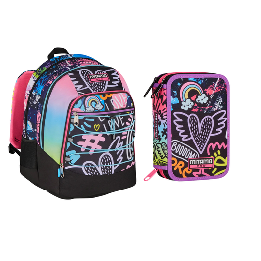 Set Zaino + Astuccio 3 ZIP X-PLUS MITAMA PRO LOVEBEAT