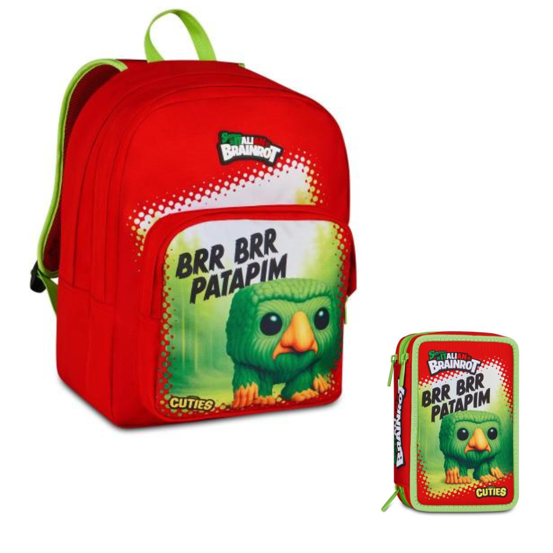 Set Zaino + Astuccio 3 ZIP Brainrot BRR BRR PATAPIM